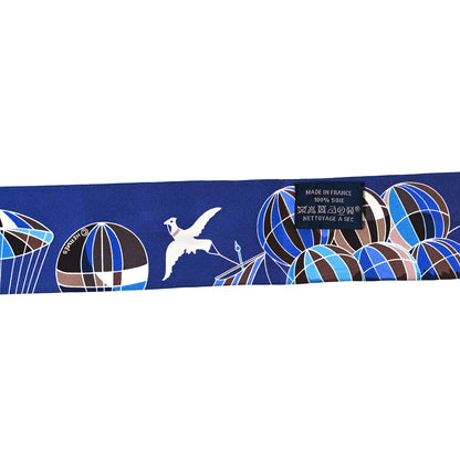 Hermes Silk Les Folies Du Ciel Twilly Marine Marron Glace White 3 of 3