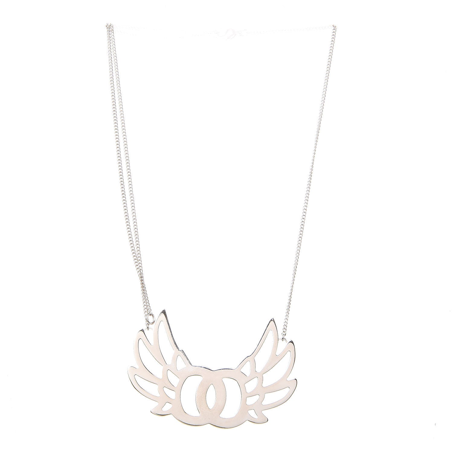 Chanel Baguette Crystal Winged CC Necklace Silver 4 of 7