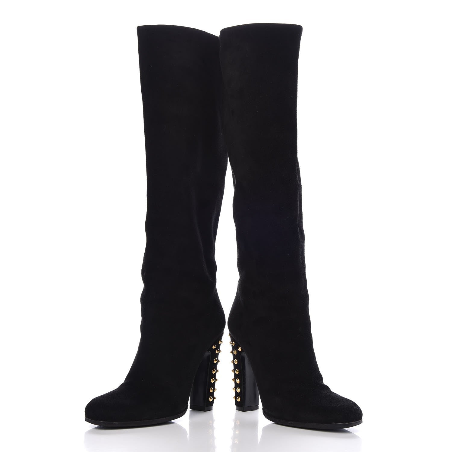 Gucci Suede Studded Jacquelyne Knee High Boots 36.5 Black 5 of 9