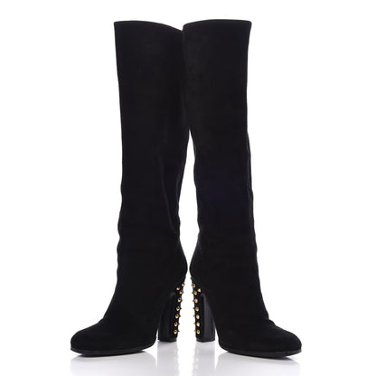 Gucci Suede Studded Jacquelyne Knee High Boots 36.5 Black 5 of 9