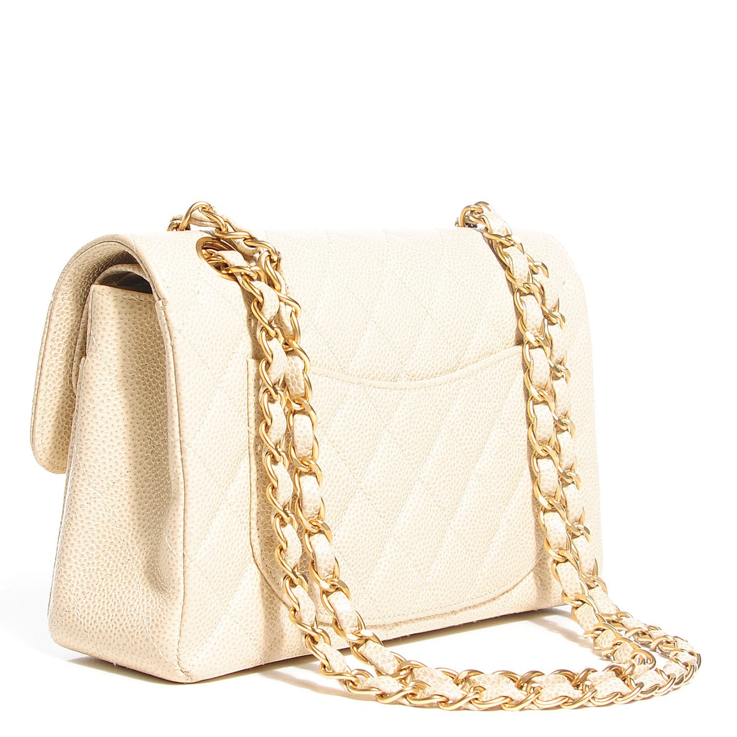 Caviar Quilted Small Double Flap Beige Clair