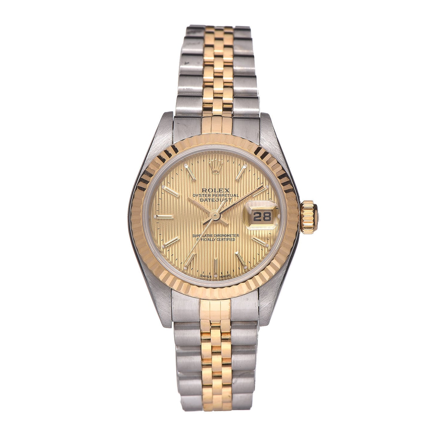 Stainless Steel 18K Yellow Gold 26mm Oyster Perpetual Datejust Watch Champagne Tapestry 79173