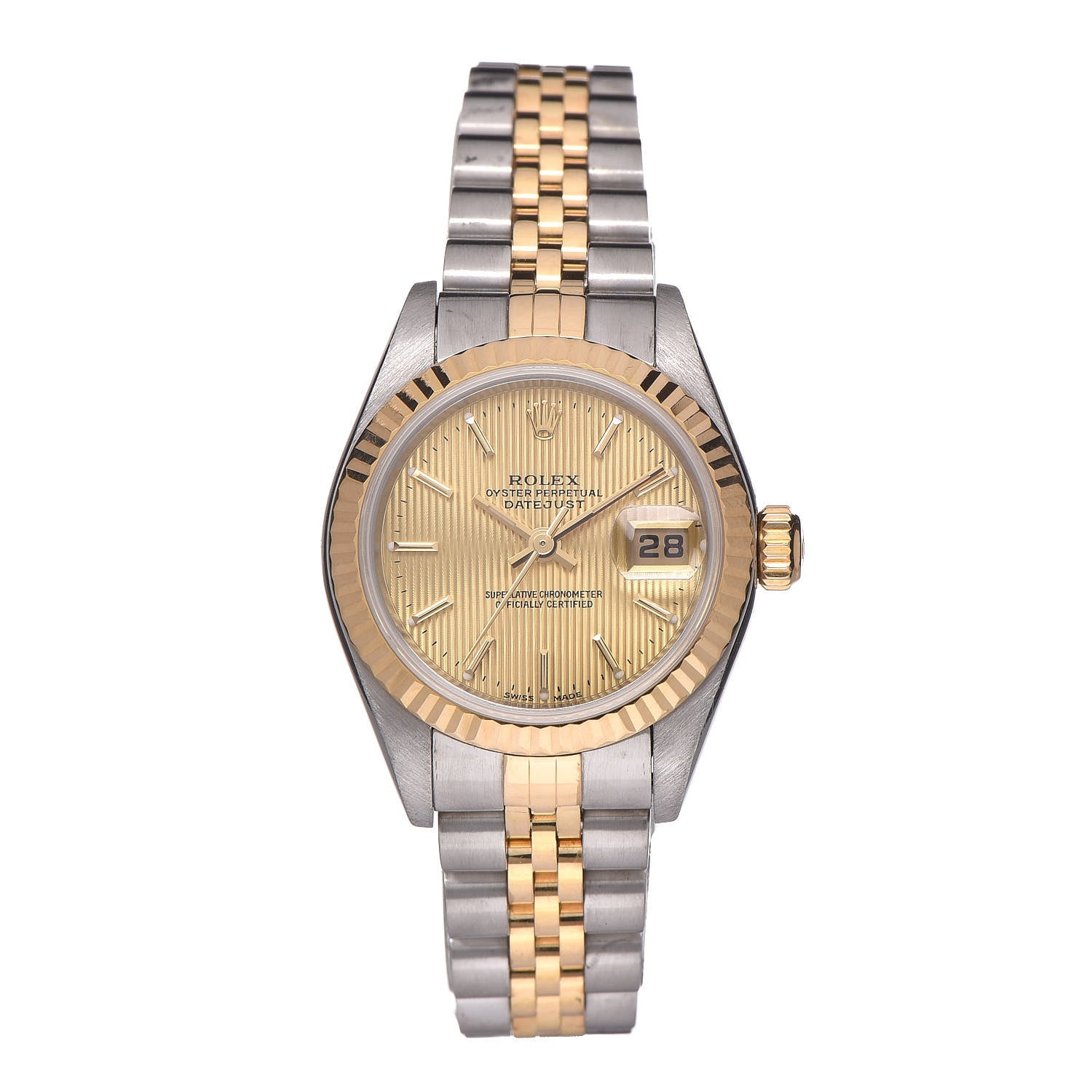 Rolex Stainless Steel 18K Yellow Gold 26mm Oyster Perpetual Datejust Watch Champagne Tapestry 79173 1 of 8
