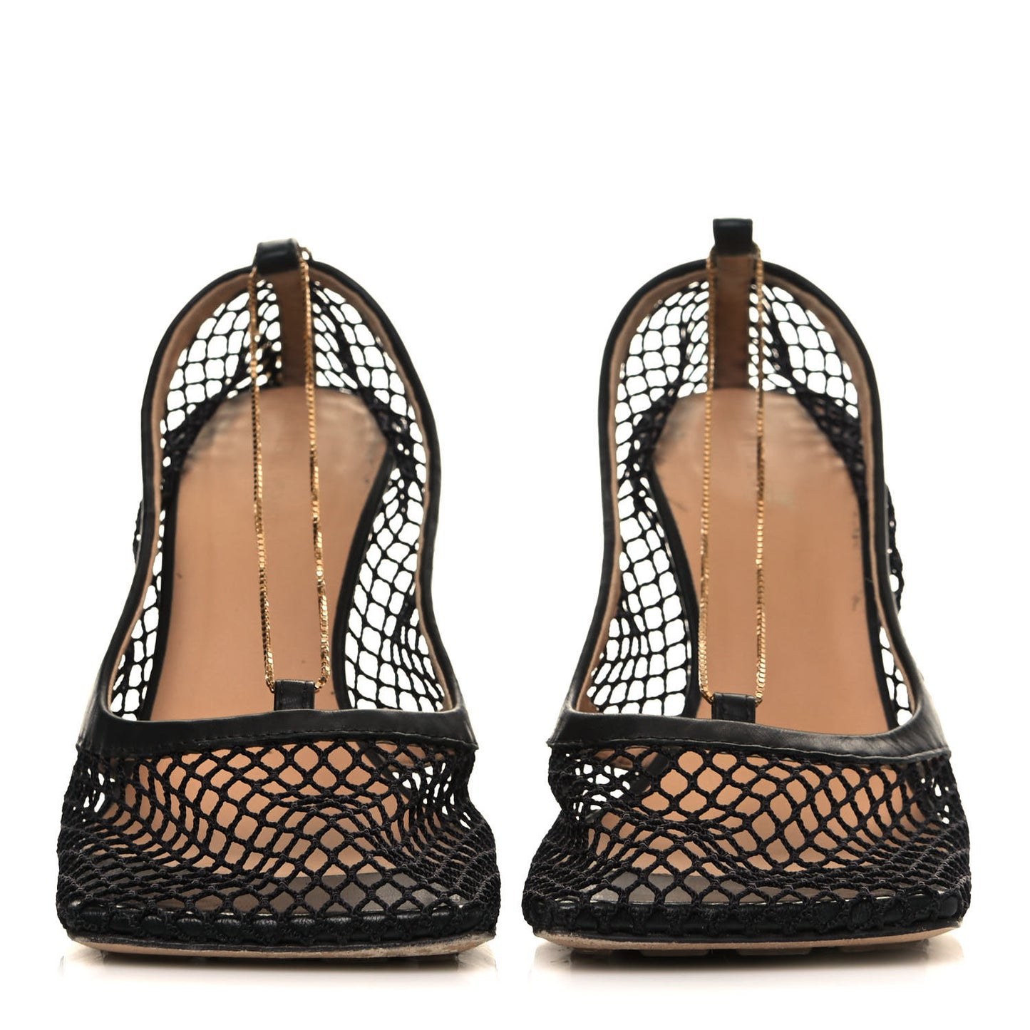 Mesh Calfskin Chain Stretch Pumps 38 Black