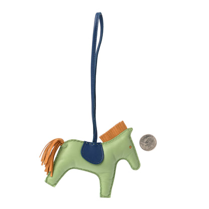 Hermes Milo Lambskin Grigri Rodeo Horse Bag Charm MM Vert Criquet Sesame Bleu de Malte 2 of 4