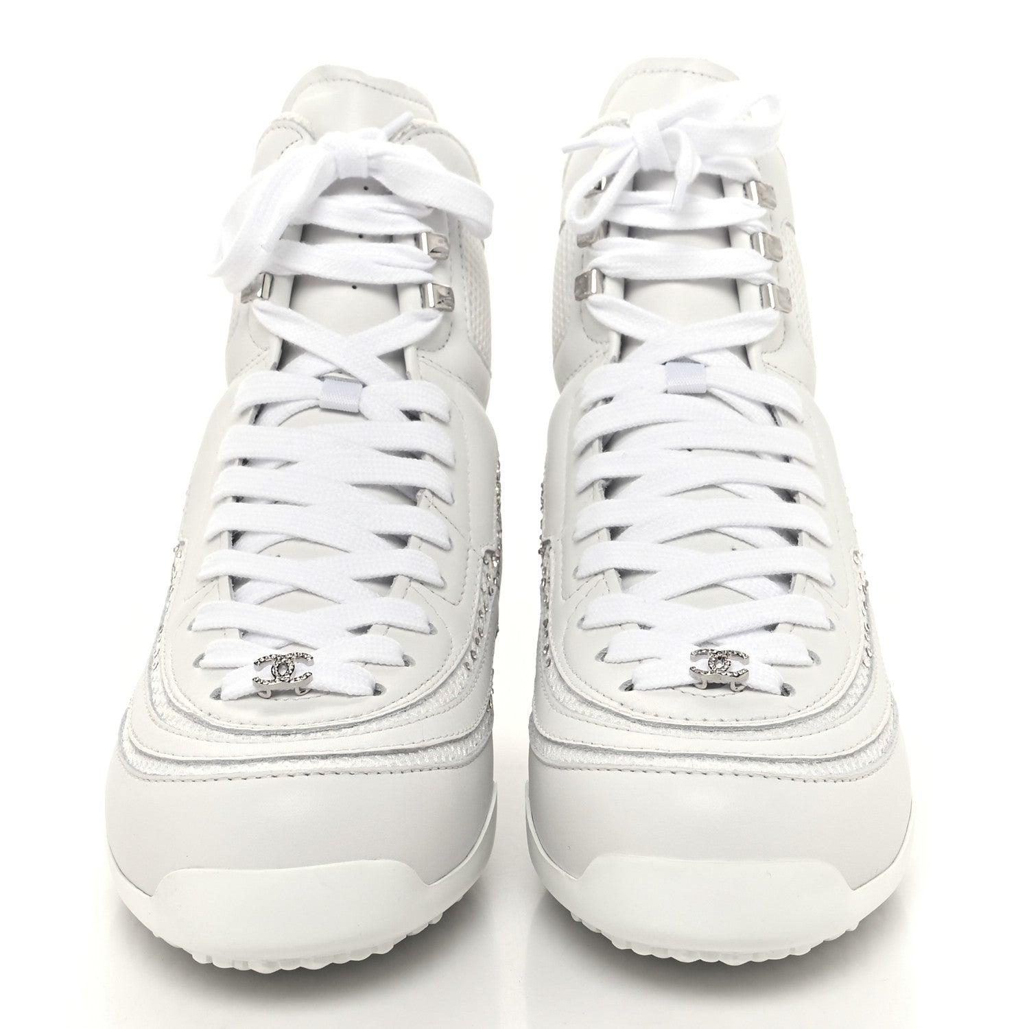 Chanel Calfskin Mesh Strass Womens CC Sneakers 39 White Silver 2 of 8