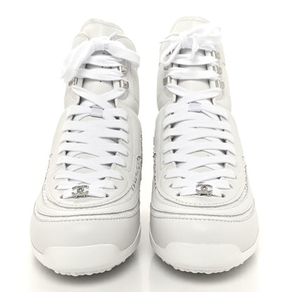 Chanel Calfskin Mesh Strass Womens CC Sneakers 39 White Silver 2 of 8