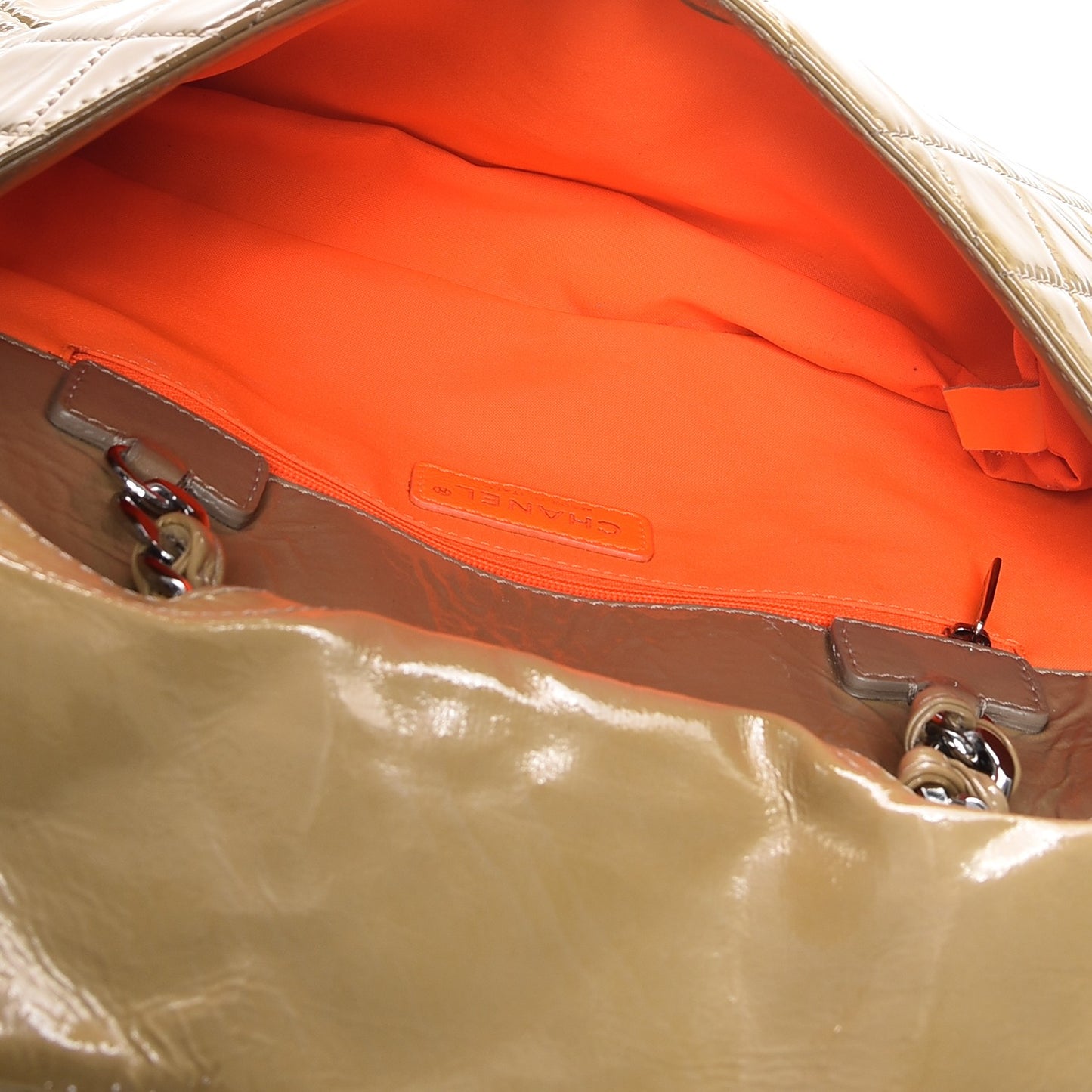 Patent Quilted Day Glo Flap Beige