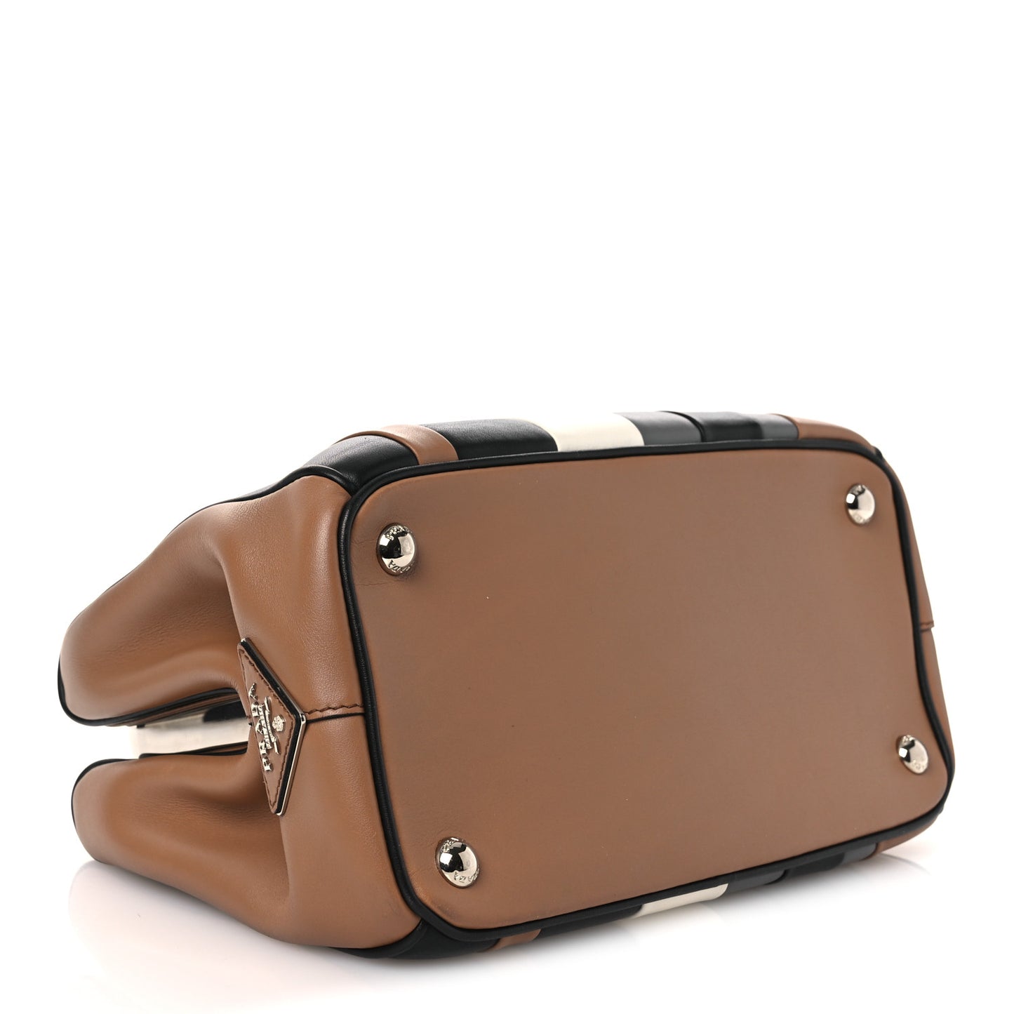 Calfskin Baiadera Striped Frame Bag Caramel Black White