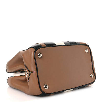 Prada Calfskin Baiadera Striped Frame Bag Caramel Black White 4 of 11