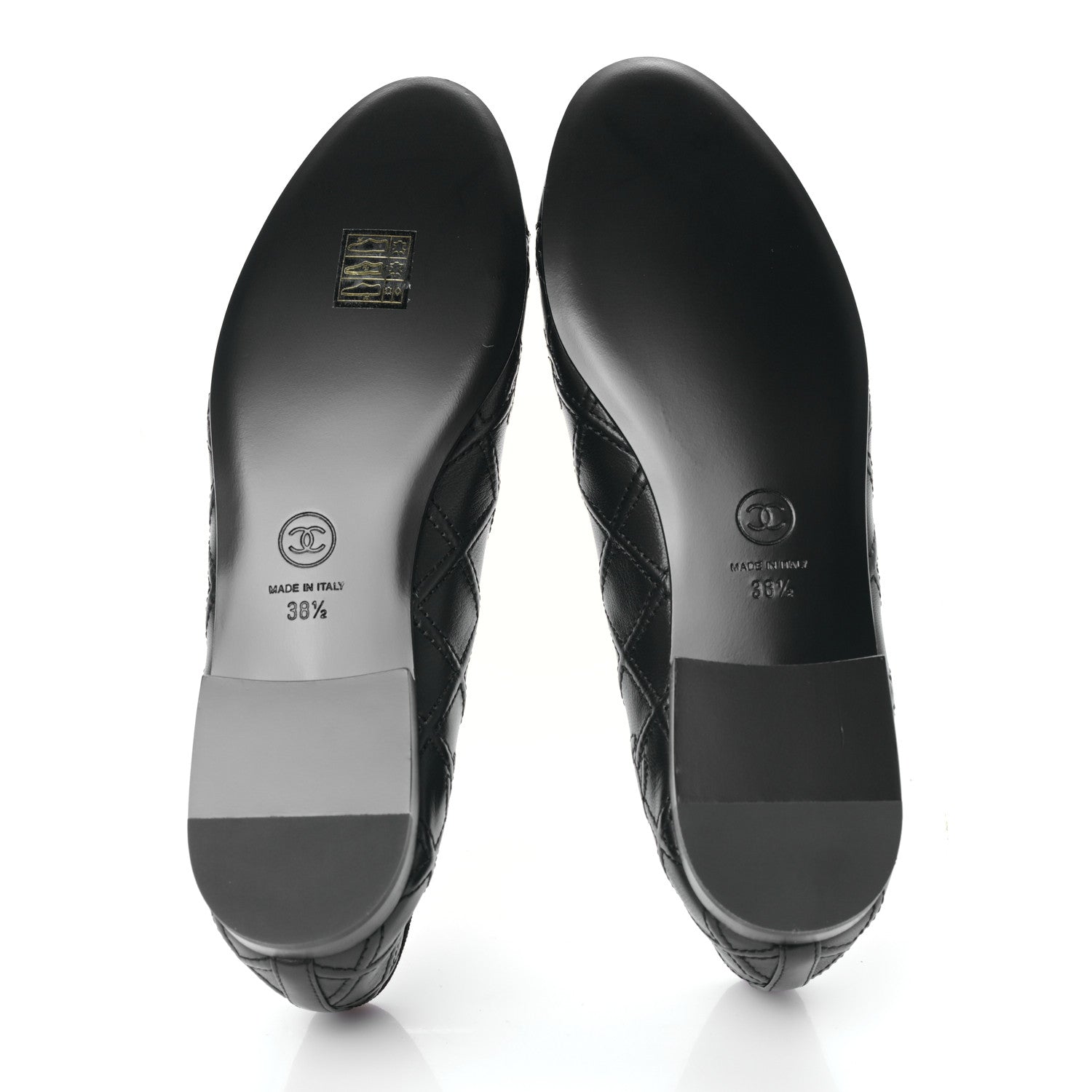 Chanel Lambskin Patent Double Stitched CC Cap Toe Ballerina Flats 38.5 Black 5 of 8