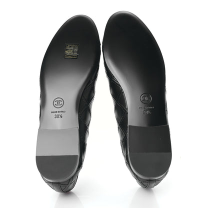Chanel Lambskin Patent Double Stitched CC Cap Toe Ballerina Flats 38.5 Black 5 of 8