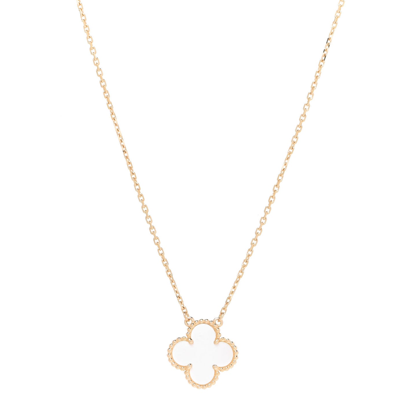 18K Yellow Gold Mother of Pearl Vintage Alhambra Pendant Necklace