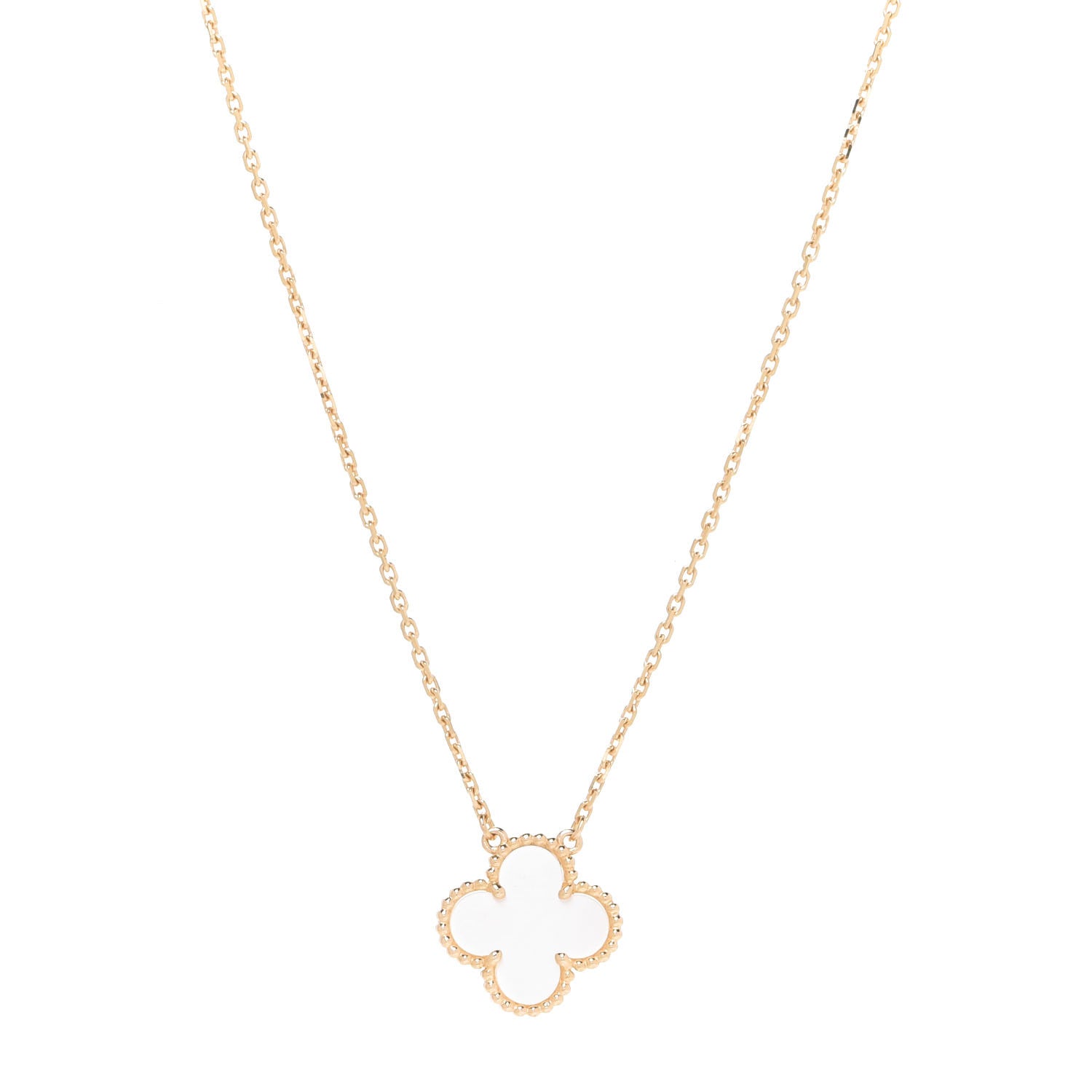 Van Cleef & Arpels 18K Yellow Gold Mother of Pearl Vintage Alhambra Pendant Necklace 1 of 6