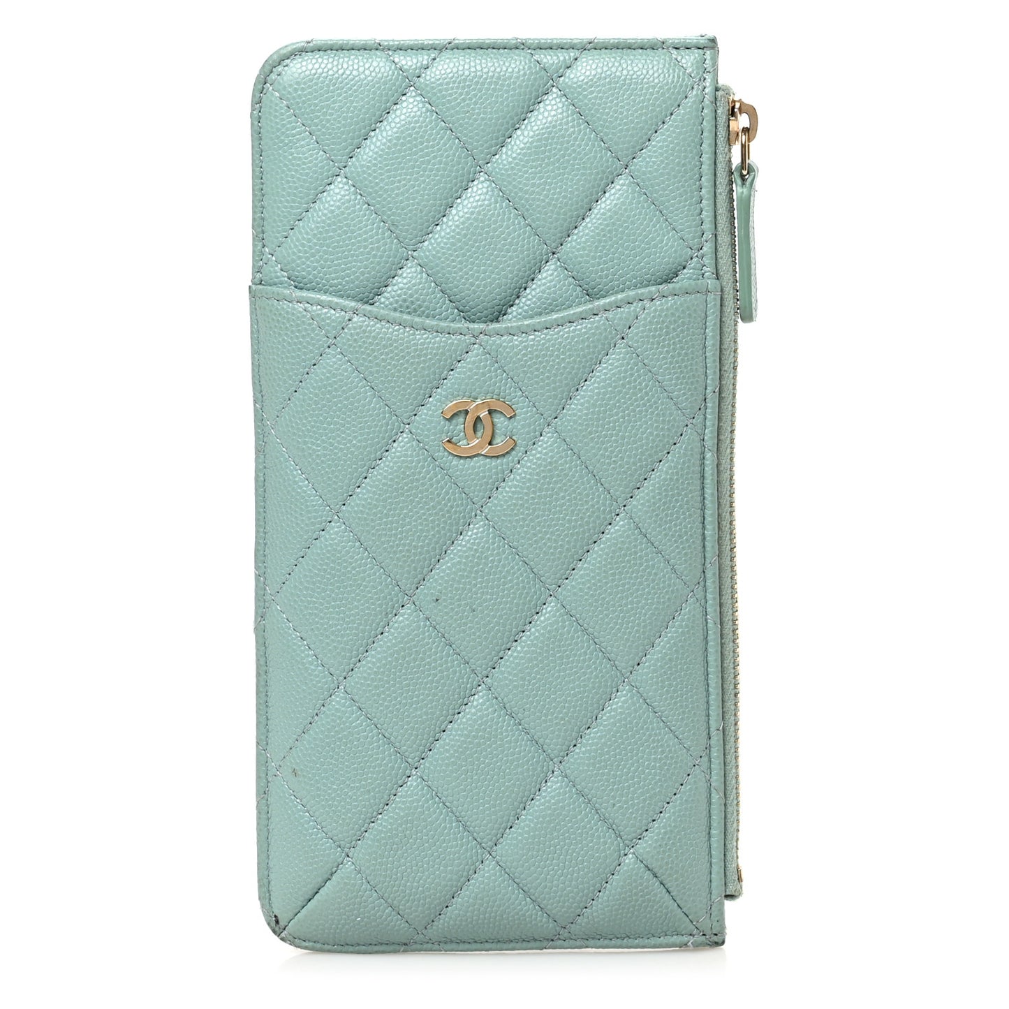 Caviar Quilted Classic Flat Wallet Pouch Light Blue