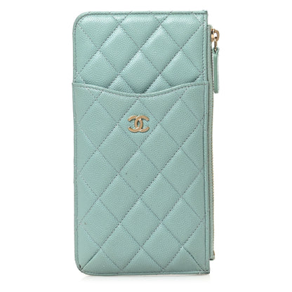 Chanel Caviar Quilted Classic Flat Wallet Pouch Light Blue 1 of 7