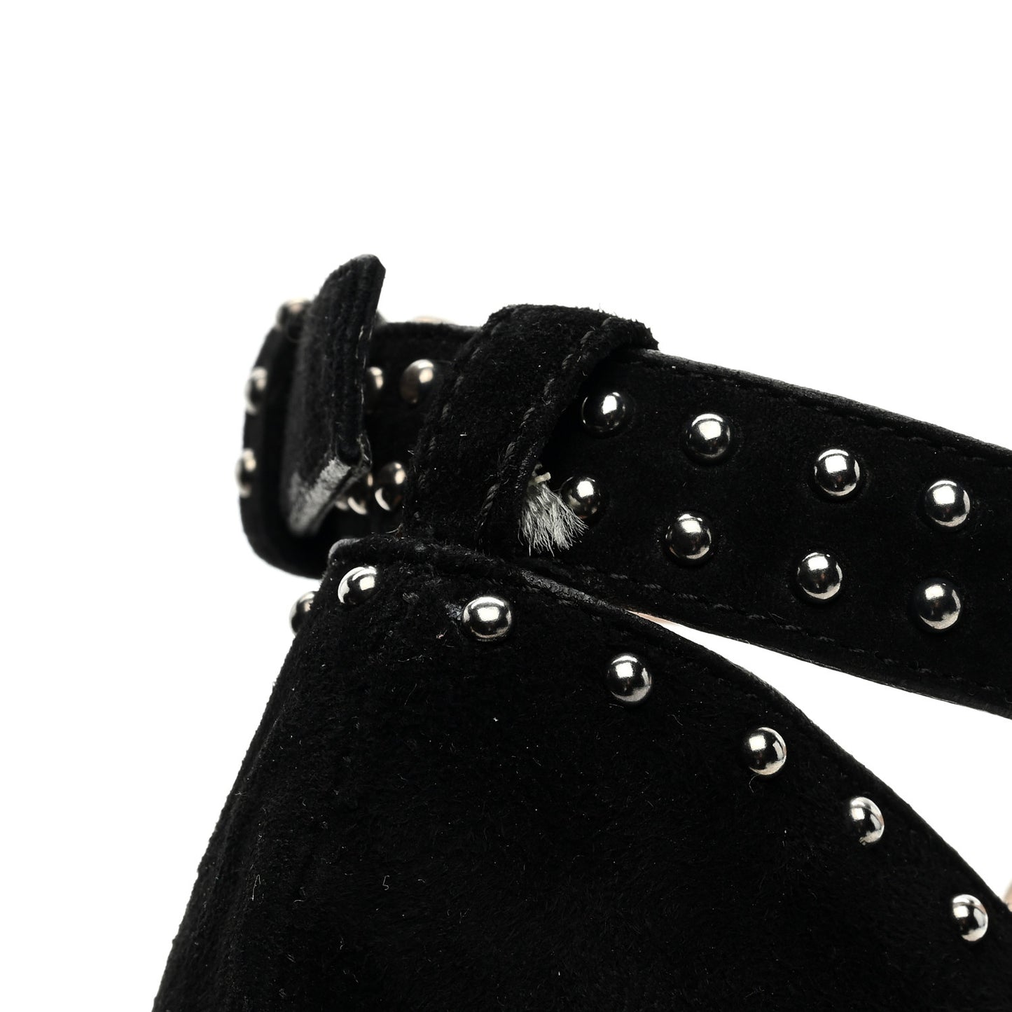 Suede Studded Ankle Wrap Sandals 40 Black