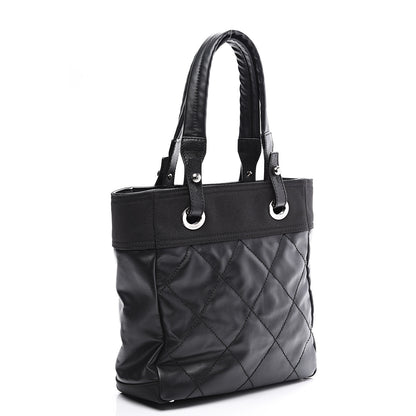 Chanel Coated Canvas Quilted Small Paris Biarritz Tote Black 2 of 9