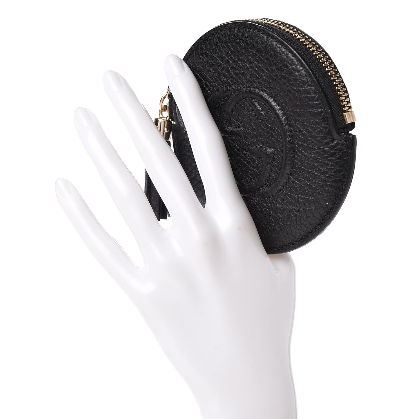 Pebbled Calfskin Round Coin Purse Black