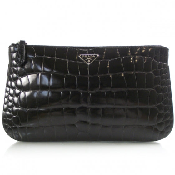 Crocodile Embossed Clutch Black
