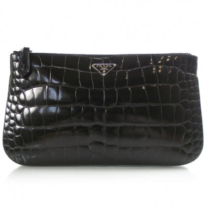 Prada Crocodile Embossed Clutch Black 1 of 8