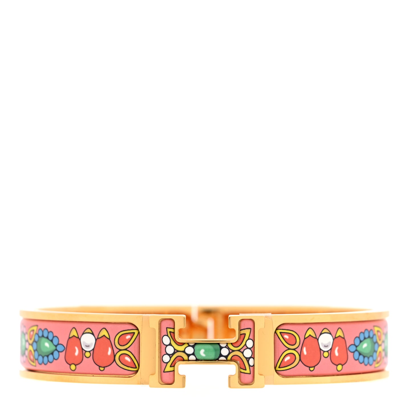 Enamel Printed Parures de Maharajas Narrow Clic Clac H Bracelet GM Tropique