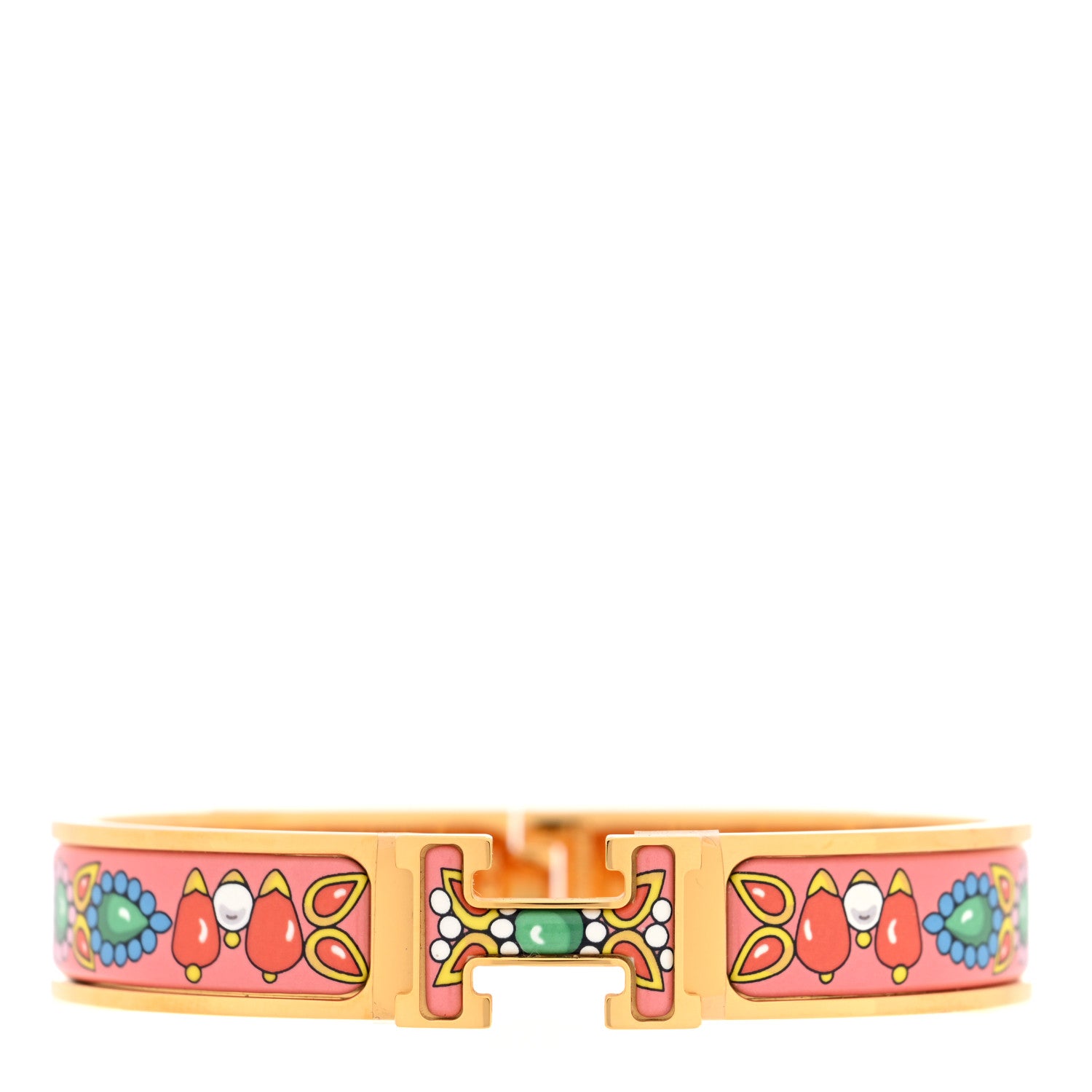 Hermes Enamel Printed Parures de Maharajas Narrow Clic Clac H Bracelet GM Tropique 1 of 5