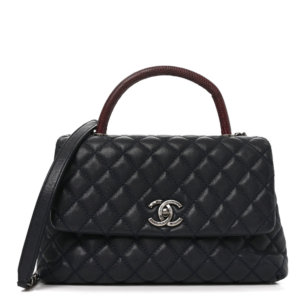 Chanel Caviar Lizard Embossed Quilted Small Coco Handle Flap Navy Blue 1 of 11