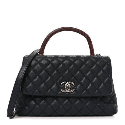 Chanel Caviar Lizard Embossed Quilted Small Coco Handle Flap Navy Blue 1 of 11