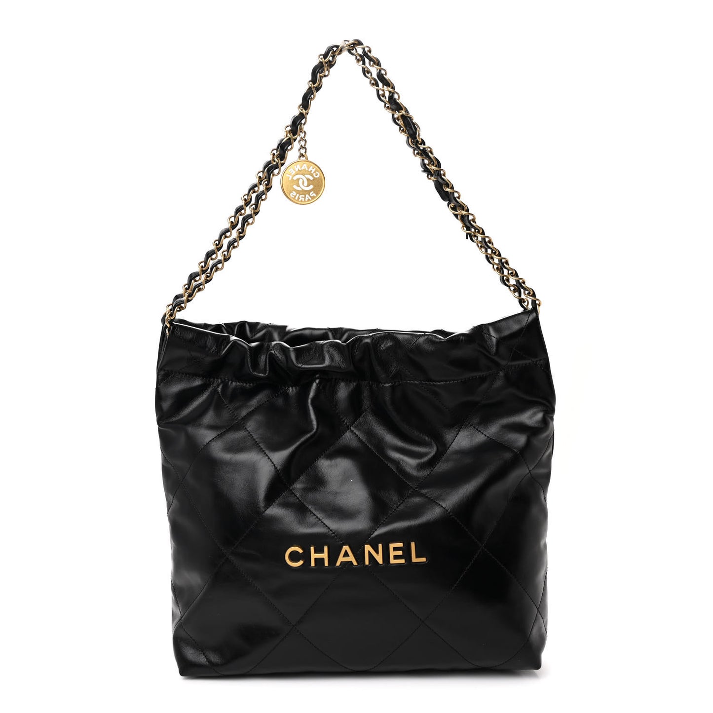 Shiny Calfskin Quilted Small Chanel 22 Black