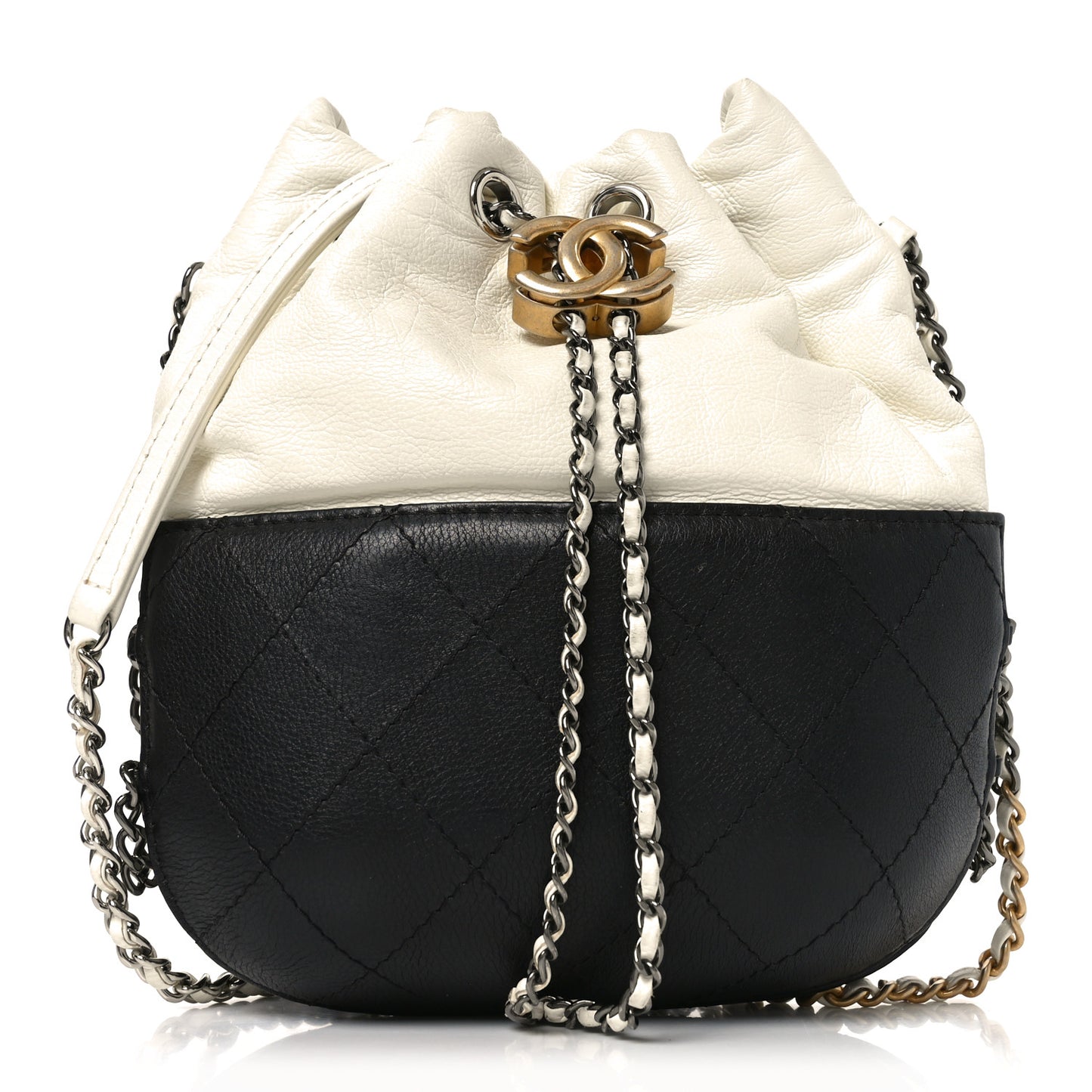 Aged Calfskin Quilted Small Gabrielle Bucket White Black