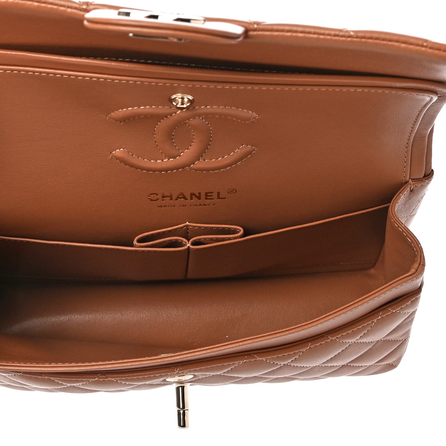 Lambskin Quilted Small Double Flap Brown
