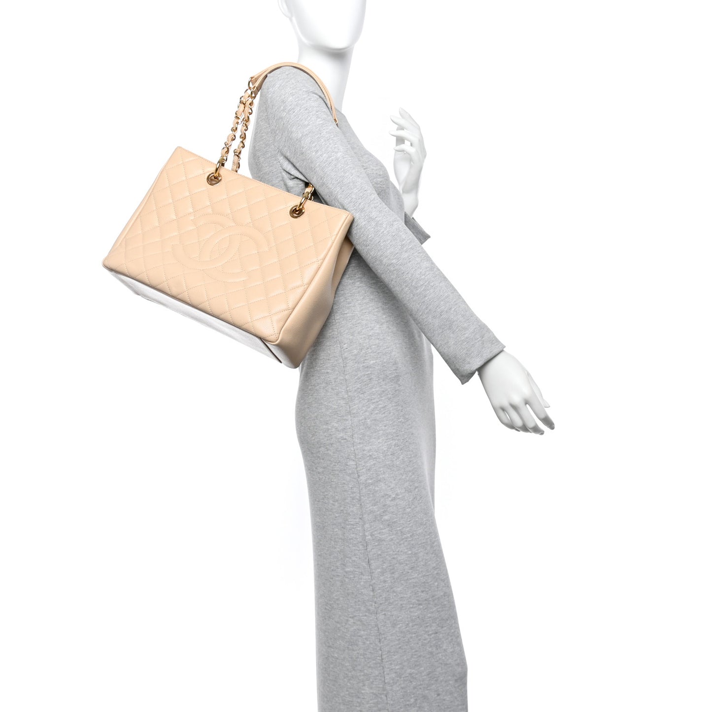 Caviar Quilted Grand Shopping Tote GST Beige Clair