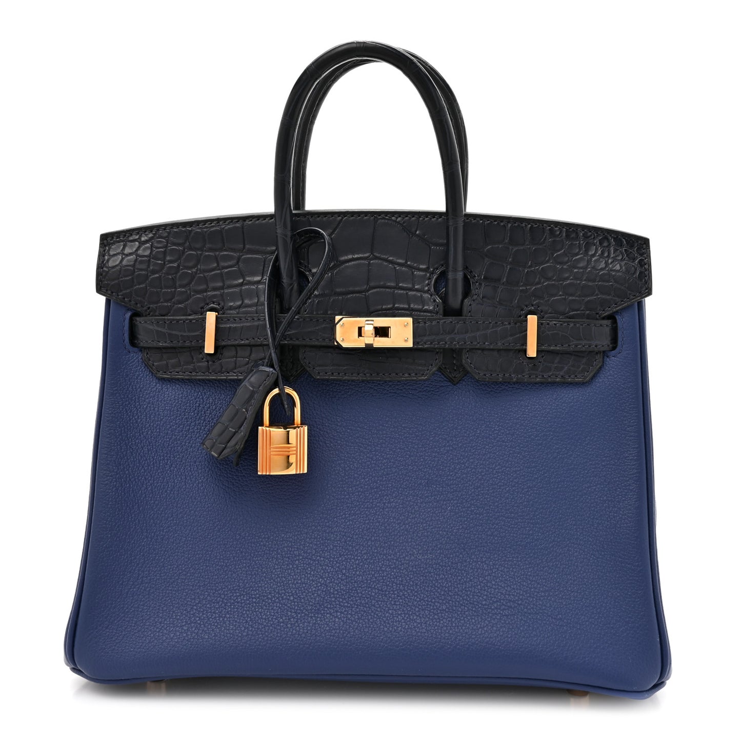 Taurillon Novillo Matte Alligator Birkin Touch 25 Bleu Saphir Bleu Marine