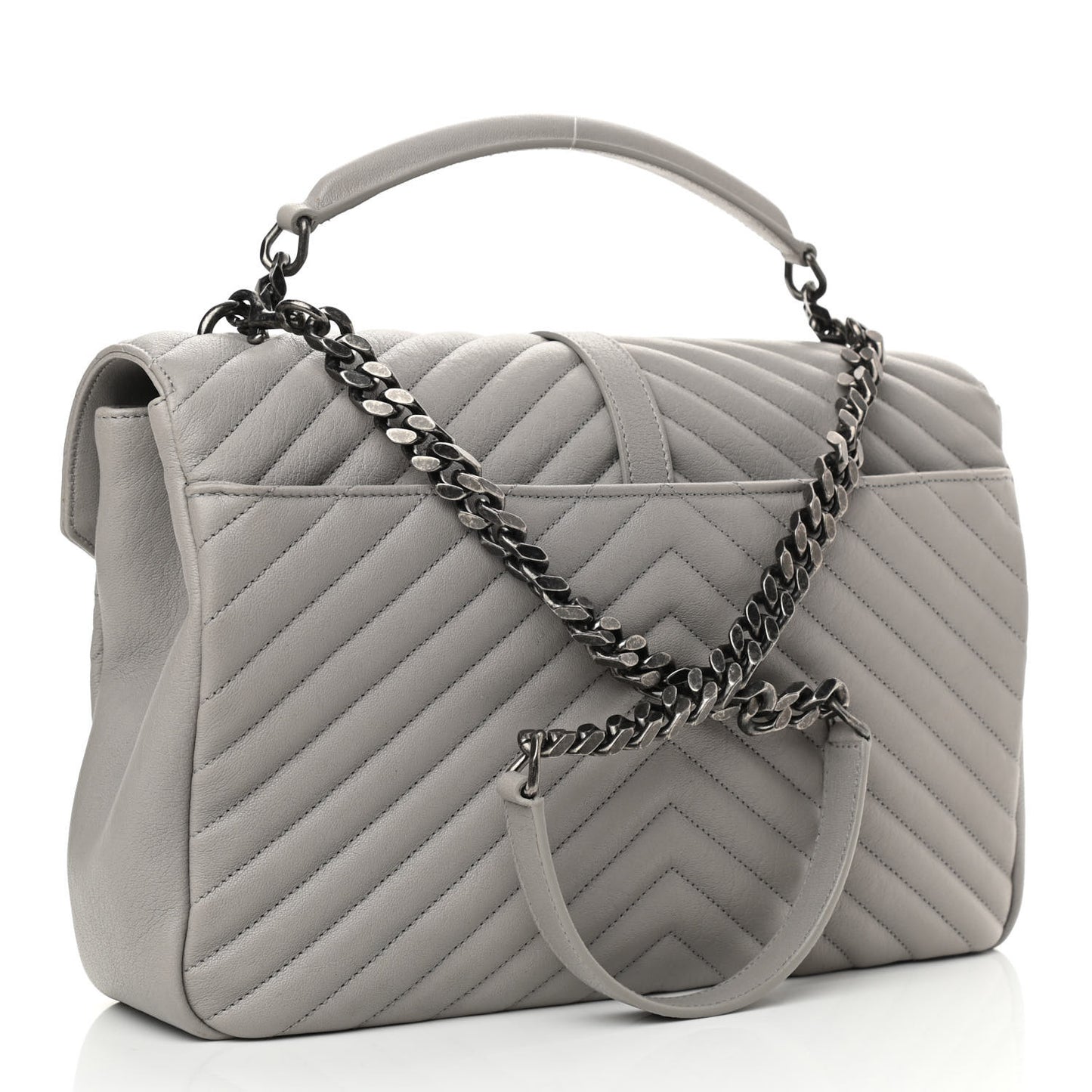 Sheepskin Matelasse Chevron Monogram Large College Satchel Souris
