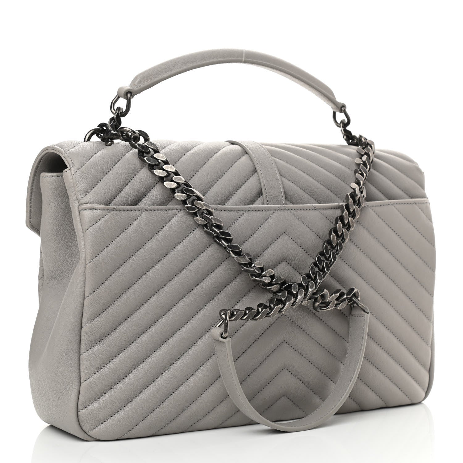 Saint Laurent Sheepskin Matelasse Chevron Monogram Large College Satchel Souris 3 of 12