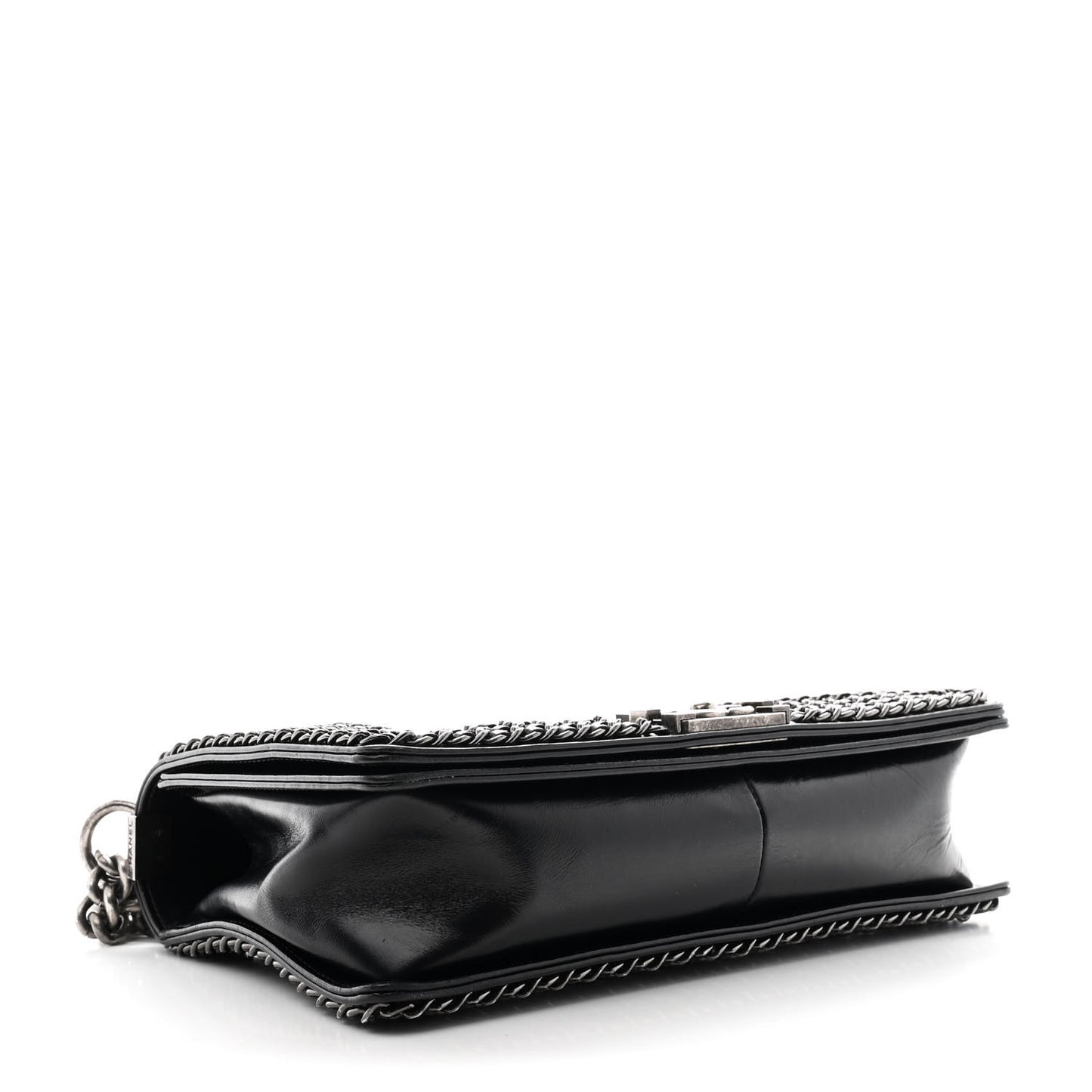 Glazed Calfskin Quilted New Medium Boy Chained Flap Black