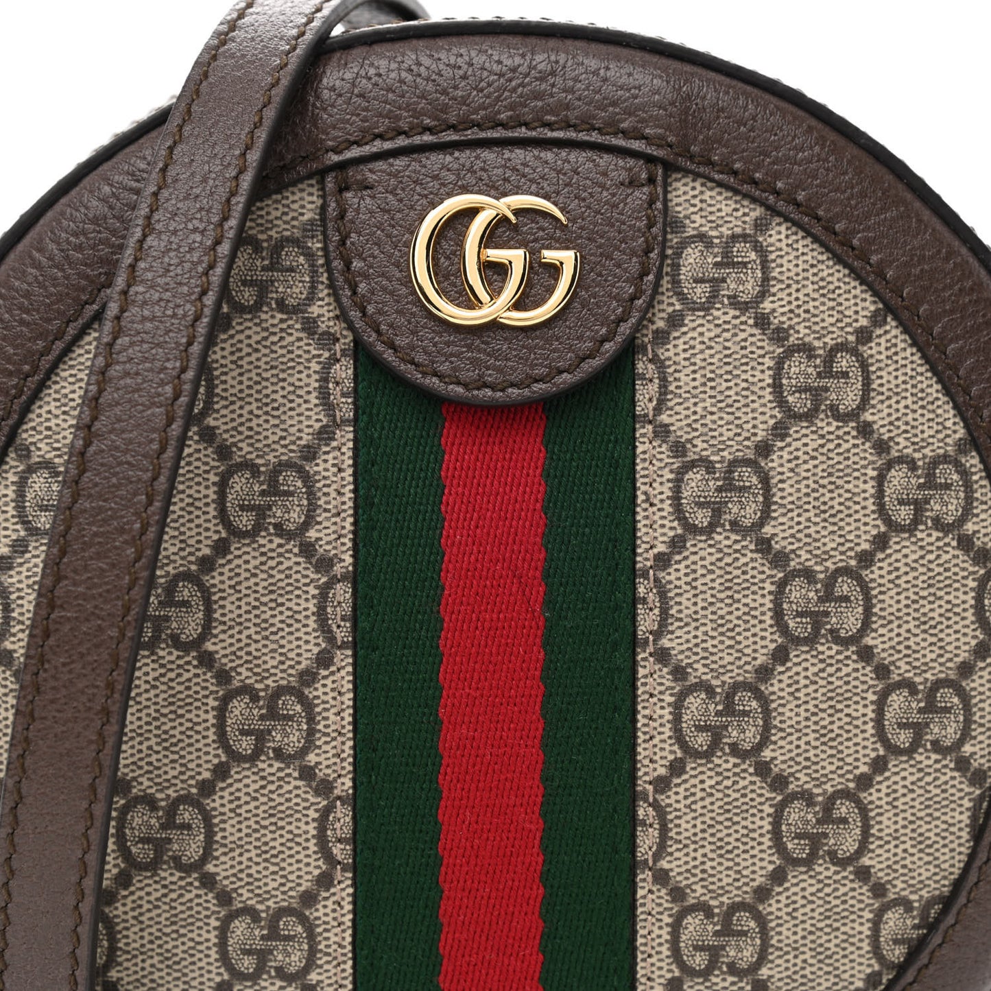 GG Supreme Monogram Web Mini Ophidia Round Shoulder Bag Brown