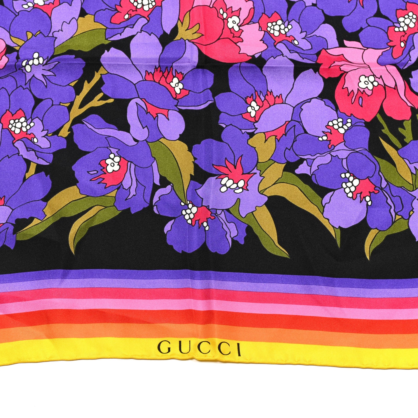 Silk Degrade Floral Square Scarf Black Multicolor