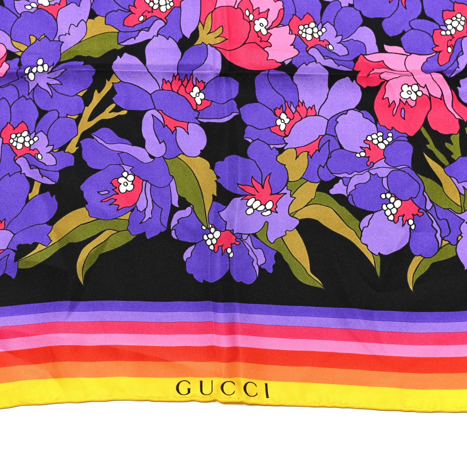 Gucci Silk Degrade Floral Square Scarf Black Multicolor 2 of 5