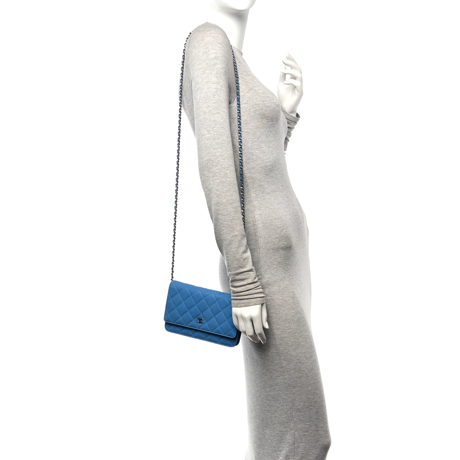 Chanel Iridescent Caviar Quilted Wallet on Chain WOC Blue 2 of 13