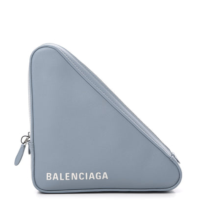 Balenciaga Shiny Day Calfskin Logo M Triangle Pouch Grey Blue White 1 of 8