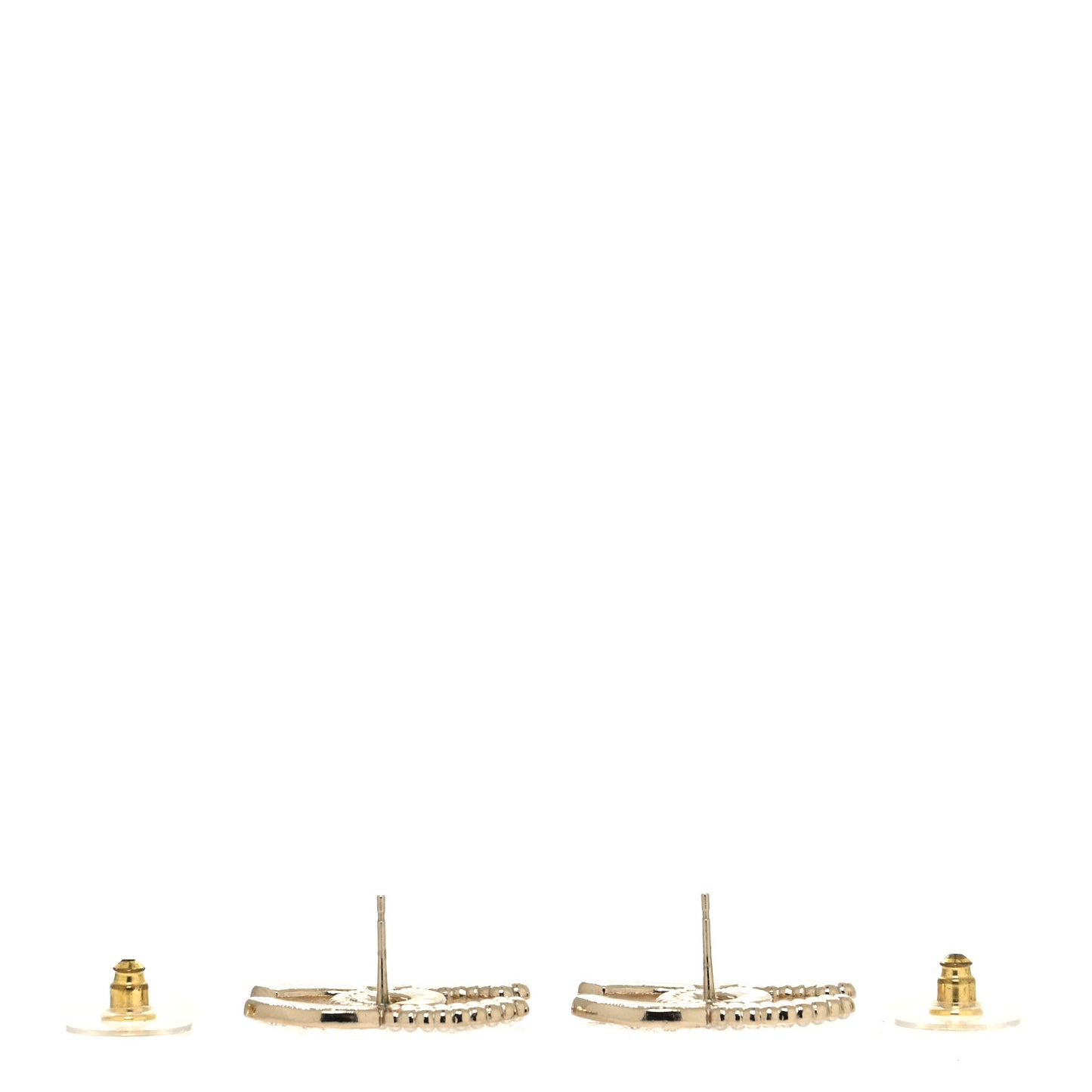 Pearl Crystal CC Stud Earrings Gold