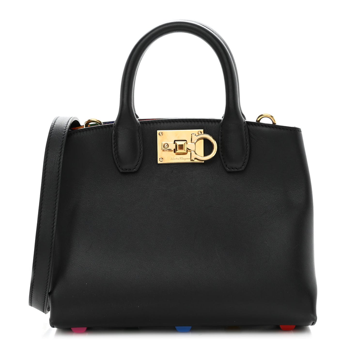 Calfskin Rainbow Studio Box Bag Black