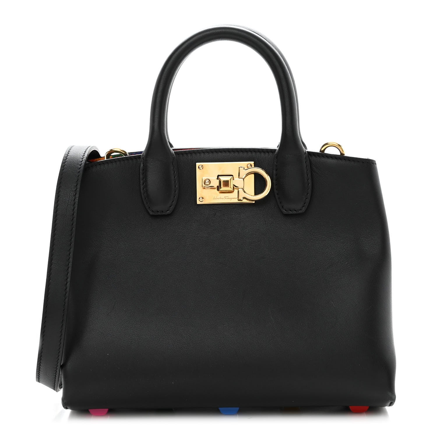 Salvatore Ferragamo Calfskin Rainbow Studio Box Bag Black 1 of 10