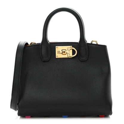 Salvatore Ferragamo Calfskin Rainbow Studio Box Bag Black 1 of 10