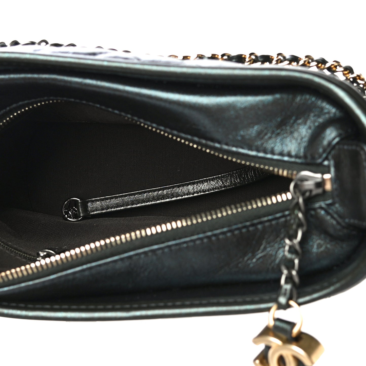Metallic Aged Calfskin Chevron Quilted Small Gabrielle Hobo Green