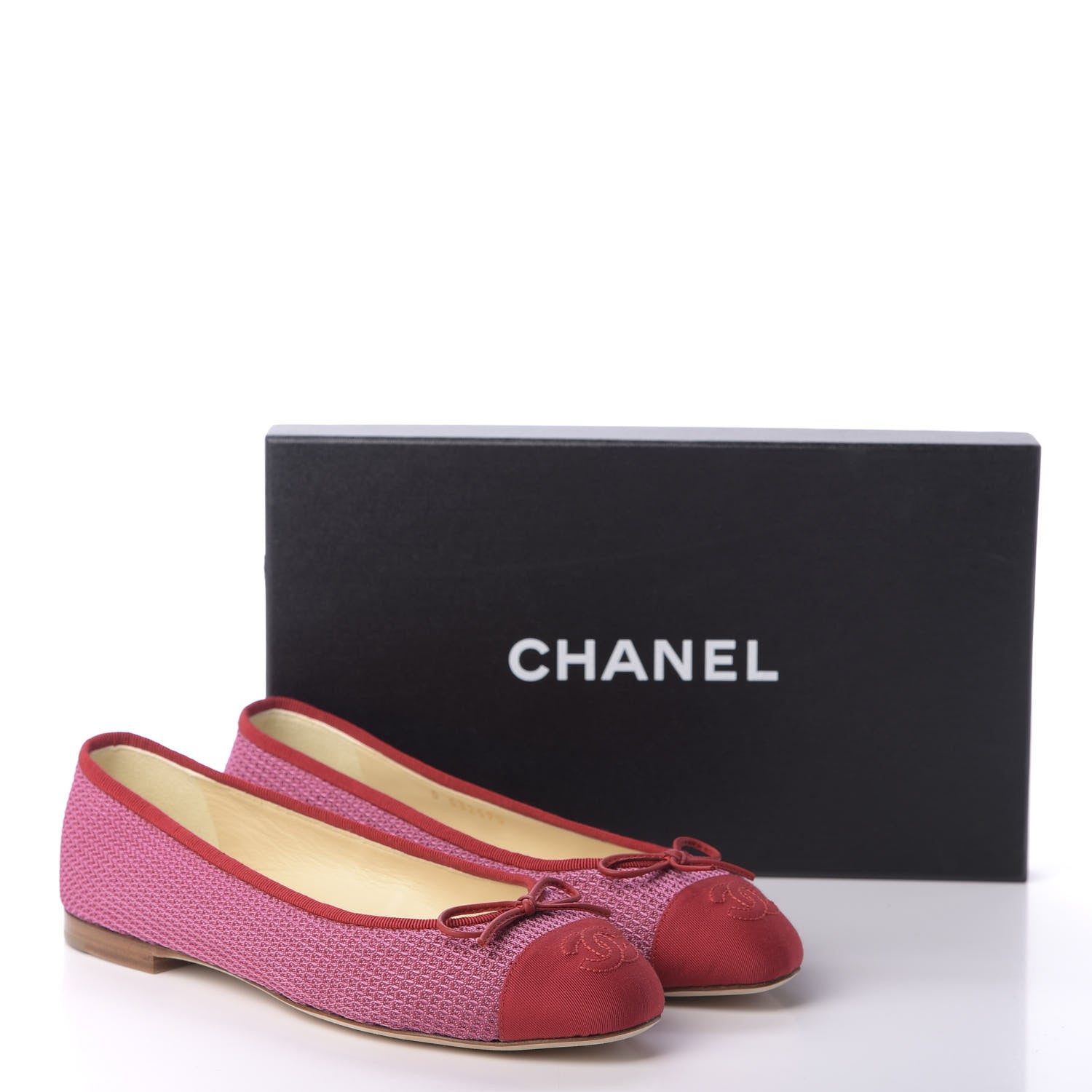 Chanel Grosgrain Cap Toe Ballerina Flats 38 Pink Red 10 of 10
