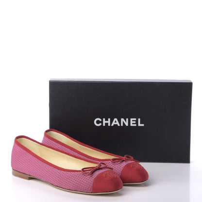 Chanel Grosgrain Cap Toe Ballerina Flats 38 Pink Red 10 of 10
