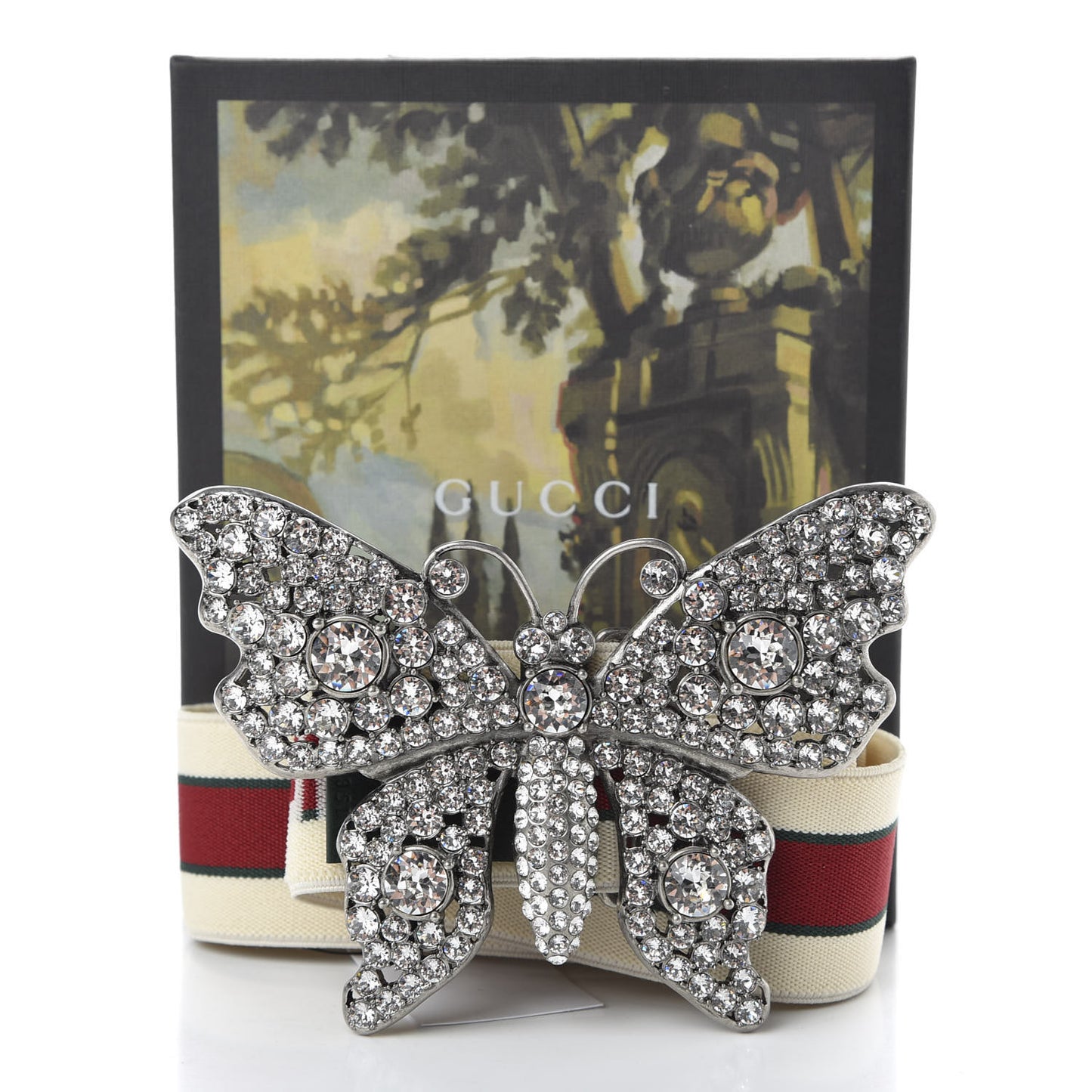Jacquard Crystal Stripe Butterfly Belt 80 32 White